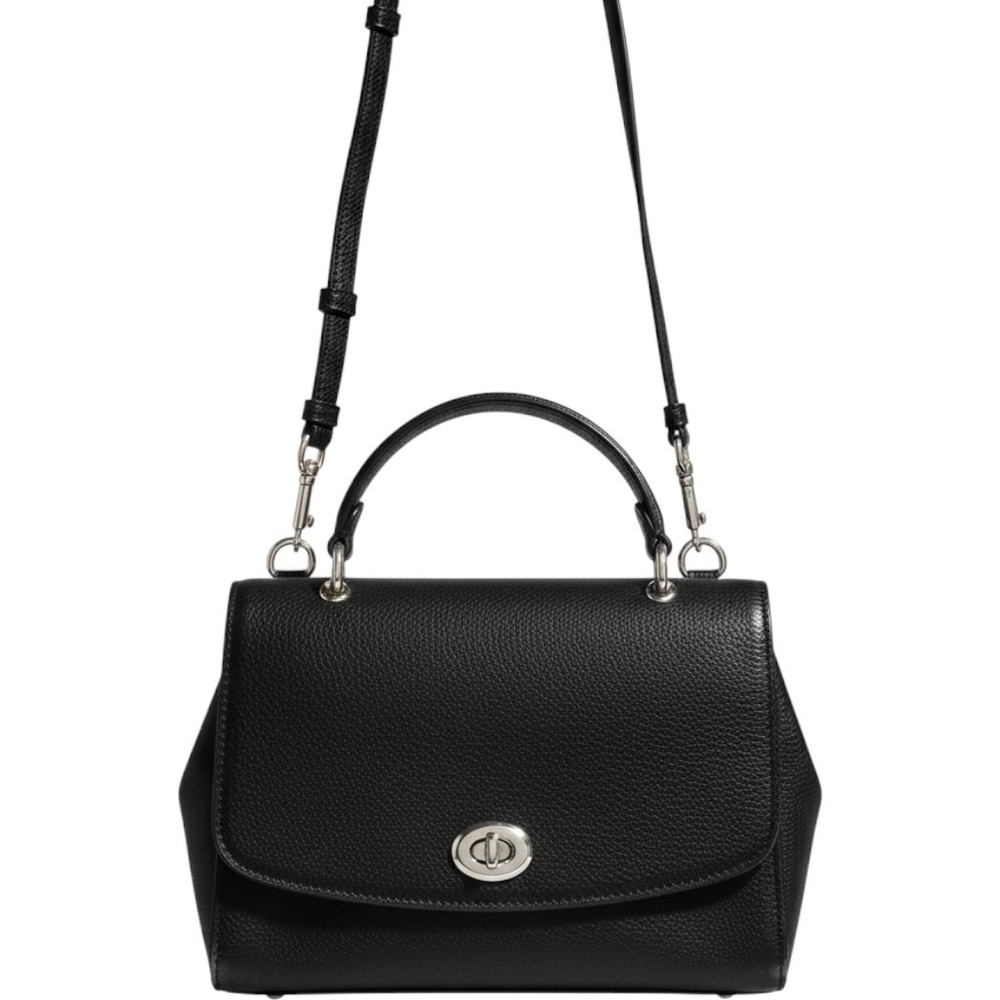 Coach Tilton Top Handle Satchel Black Crossgrain Leather Bag with 
COA